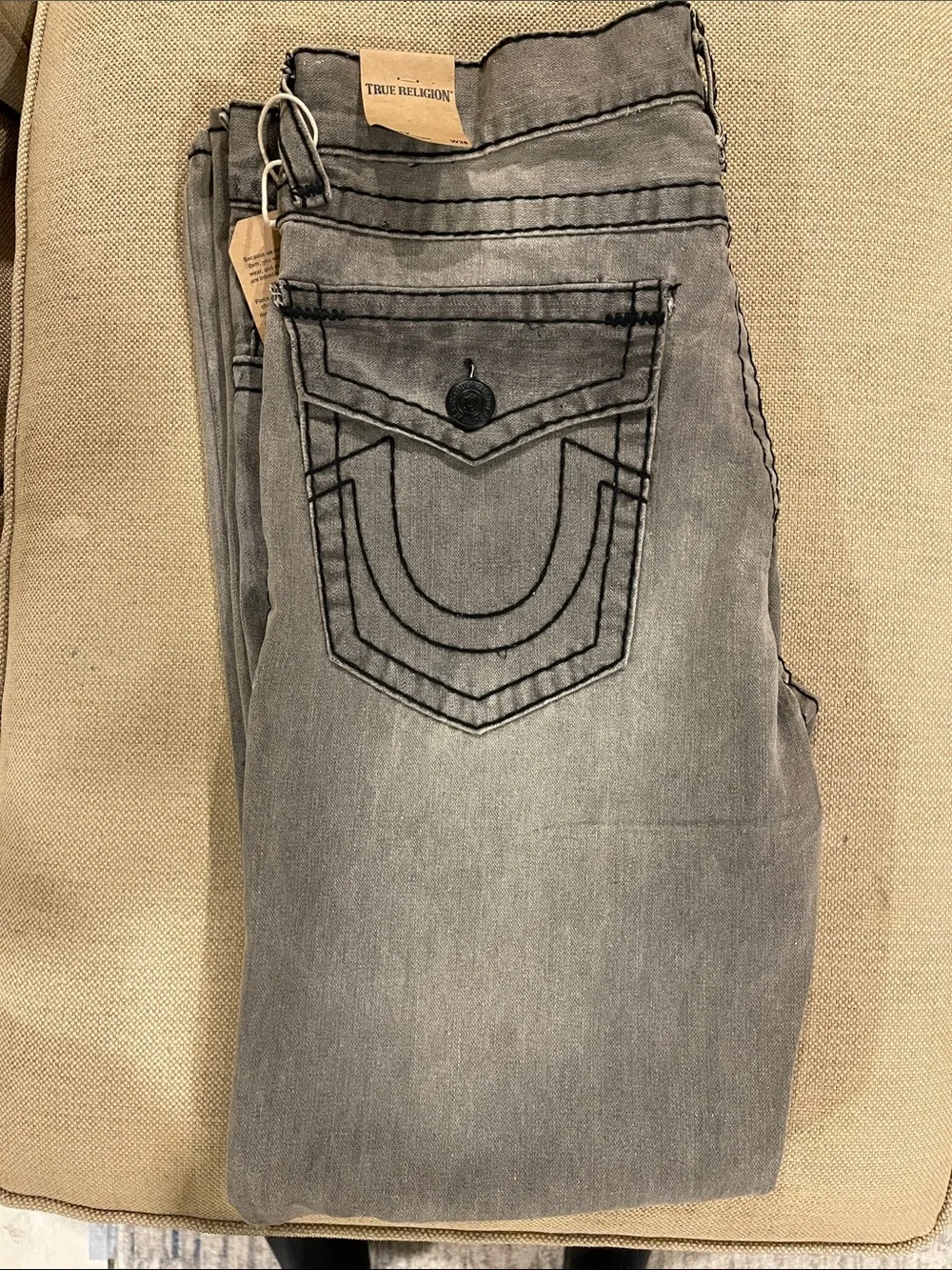 True Religion Men's Grey Jeans with Signature Stitching